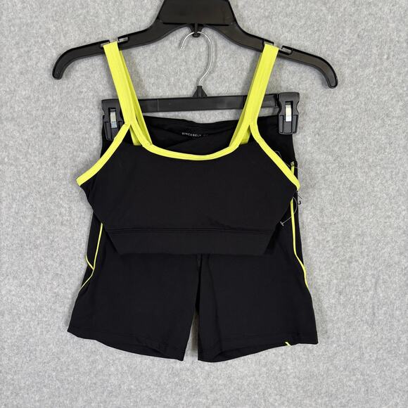 Sincerely Jules Set Outfit Small Black Bra Bike Shorts Active Yoga Running Neon - Picture 1 of 11